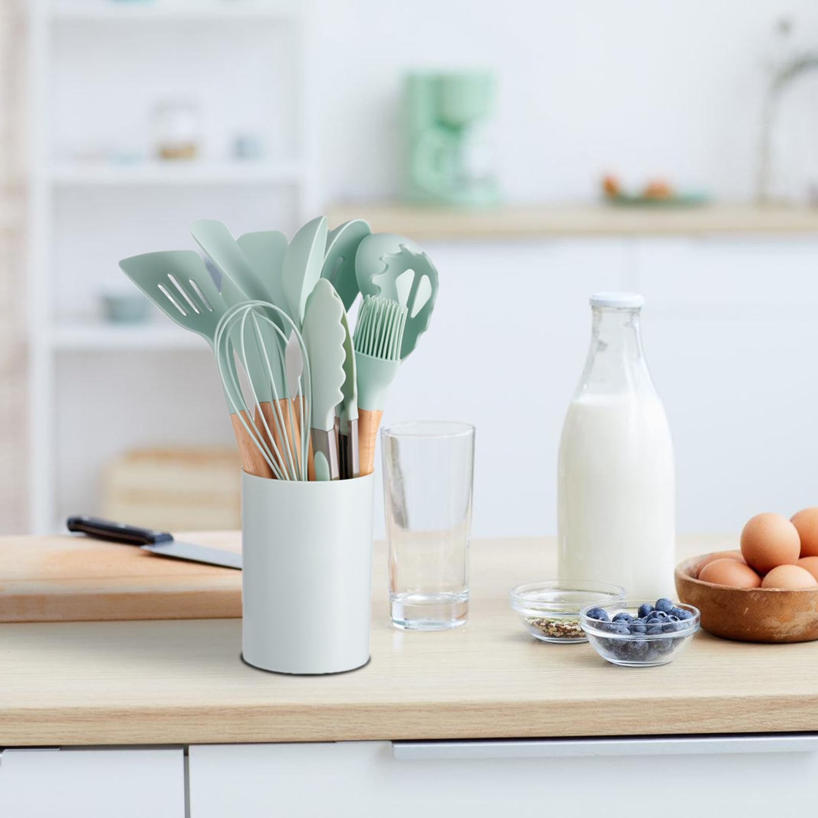 Wholesale gogosourcing Kitchen Utensils 12pc Non-Stick Silicon Set Wooden Handle Cooking Set with DDP shipping and customization