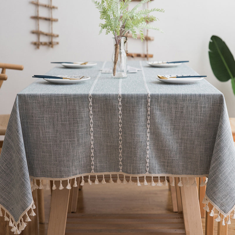 Wholesale gogosourcing Cotton Linen Rectangular Table Cloth, Wrinkle Resistant, Waterproof Tablecloth with Tassels with DDP shipping and customization