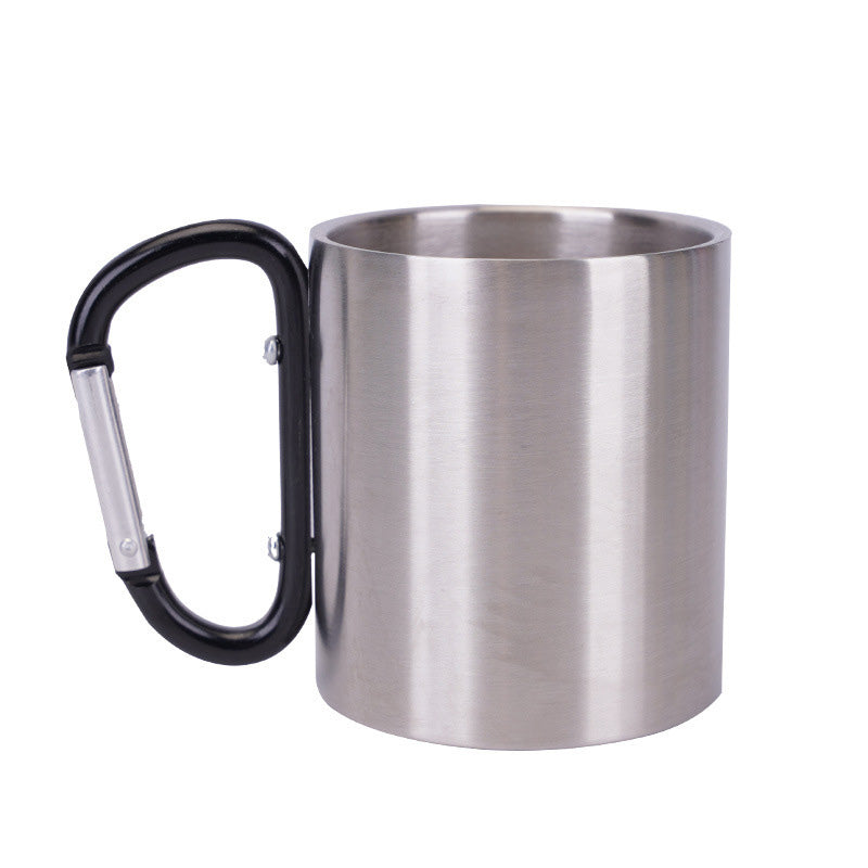 Wholesale gogosourcing Stainless Steel Double Walled Mug with Carabiner Handle - Portable Rockclimbing, Hiking, Backpacking or Camping Travel Cup 10 oz with DDP shipping and customization