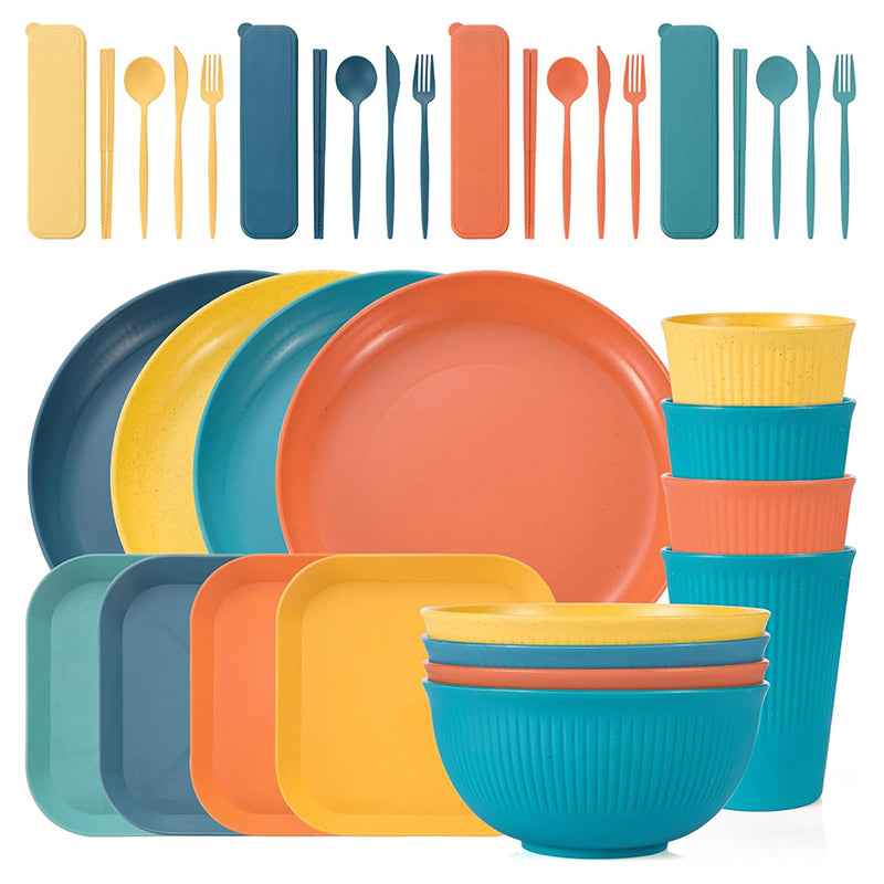 Wholesale gogosourcing Wheat Straw Dinnerware Sets - 20 PCS Reusable Plates and Bowls Sets, Unbreakable Cups, Knives, Forks, Spoons & Chopstick with DDP shipping and customization
