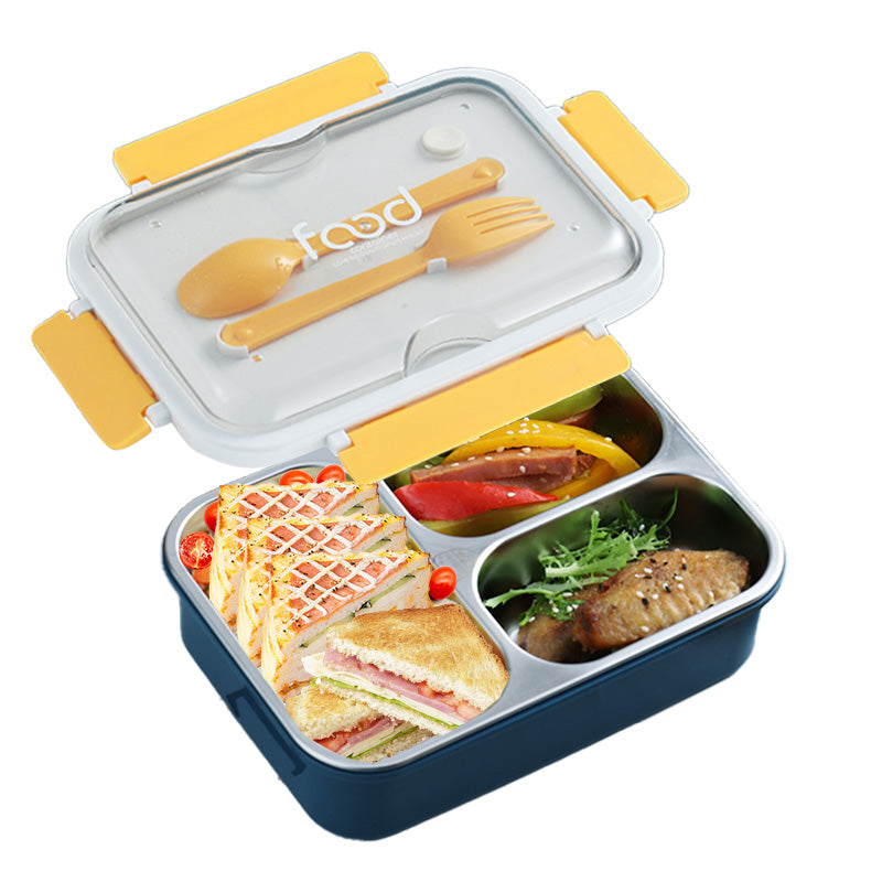 Wholesale gogosourcing BPA Free Stainless Steel Leakproof 3-Compartment Bento Lunch Box Portion Control Food Container with Cutlery Set with DDP shipping and customization