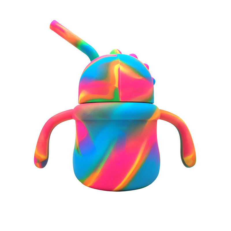 Wholesale gogosourcing Silicone Drinking Training Cup with Handles and Straw for Baby and Toddler,on stock with DDP shipping and customization