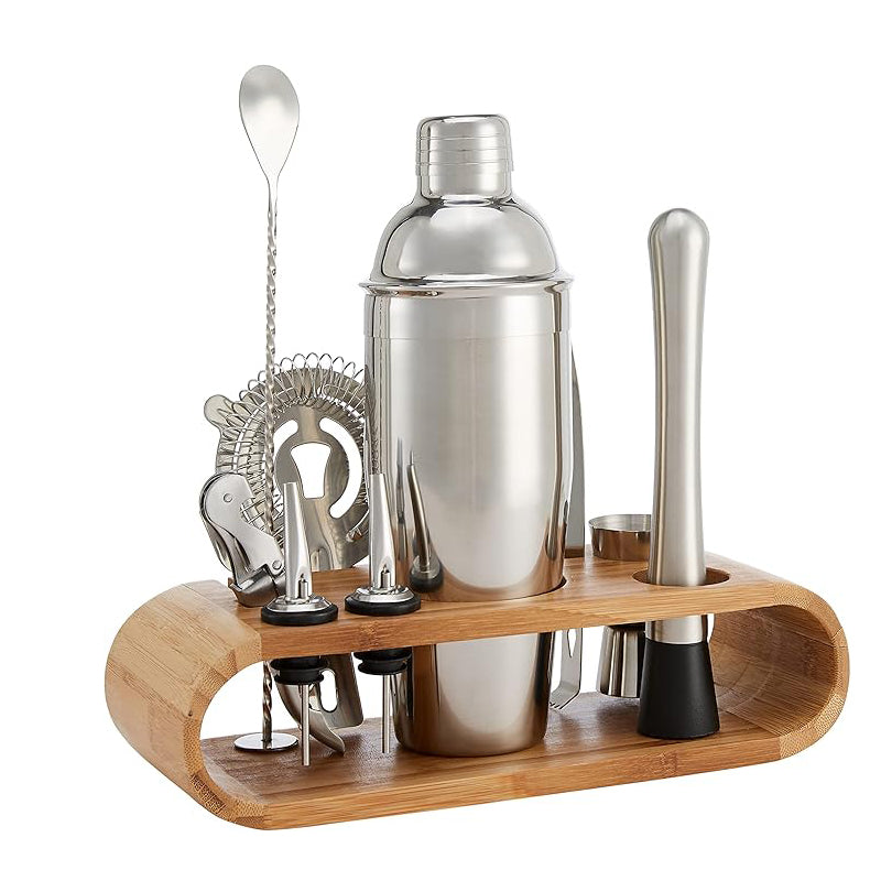 Wholesale gogosourcing 10 Pieces Stainless Steel Bar Tools Set with Bamboo Stand Holder with DDP shipping and customization