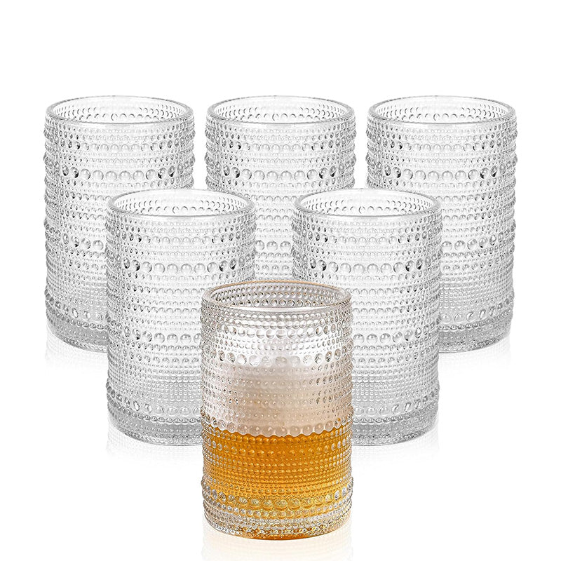 Wholesale gogosourcing Vintage Glassware Drinking Glasses Set of 6, Hobnail Glass Cups Bulk,Embossed Clear Water Tumbler- 1 Cleaning Brush with DDP shipping and customization