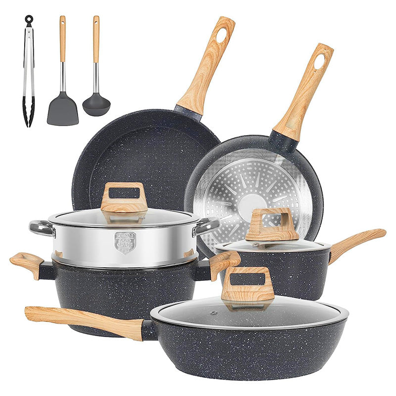 Wholesale gogosourcing 12pcs Black Non-stick Pots and Pans Set, Granite Induction Cookware Set, Cookware Skillet Saucepan Frying Pans & Saucepans with DDP shipping and customization