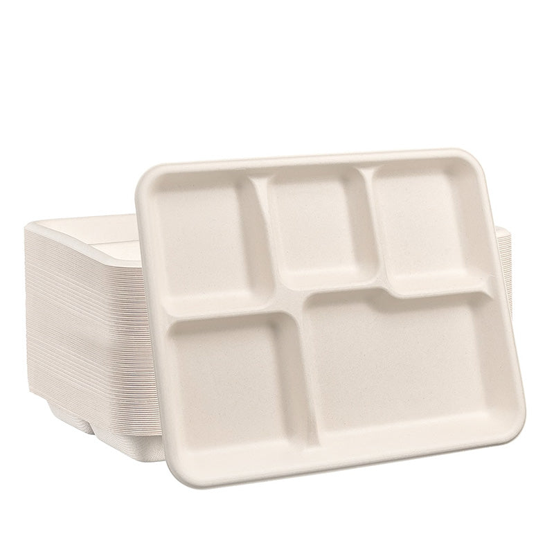 Wholesale gogosourcing 10PCS 100% Compostable 5 Compartment Plates Disposable - 10 Inch Kraft Paper Plates, Eco-Friendly Sugarcane Trays - Brown Unbleached with DDP shipping and customization