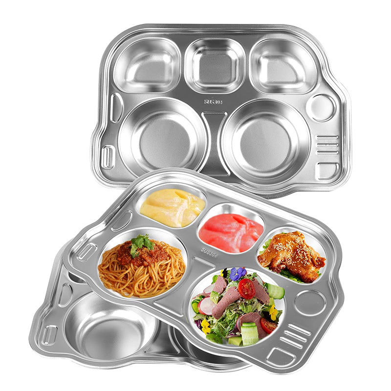 Wholesale gogosourcing Wholesale BPA free 304 Stainless Steel Divided Plate，5 Section Car Shape Divided Dinner Tray, Kids Snack Meal Plate for Lunch, Portion Control with DDP shipping and customization