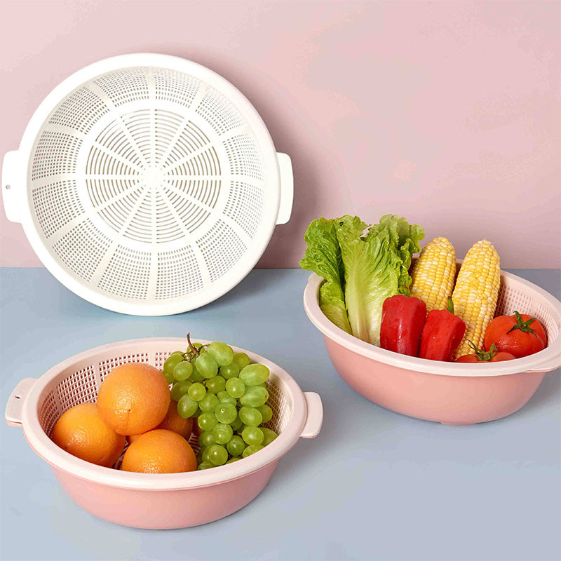 Wholesale gogosourcing Double Layer Kitchen Colander Set Rotating Pasta Strainer Fruit Bowl Colanders Large Dual Layer Draining Bowl Vegetable Washing Basket with DDP shipping and customization