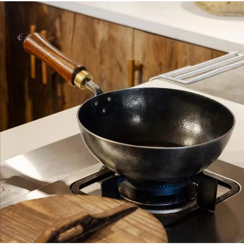 Wholesale gogosourcing 12.5'' Round Bottom Wok Pan, Traditional Chinese Japanese Woks with DDP shipping and customization