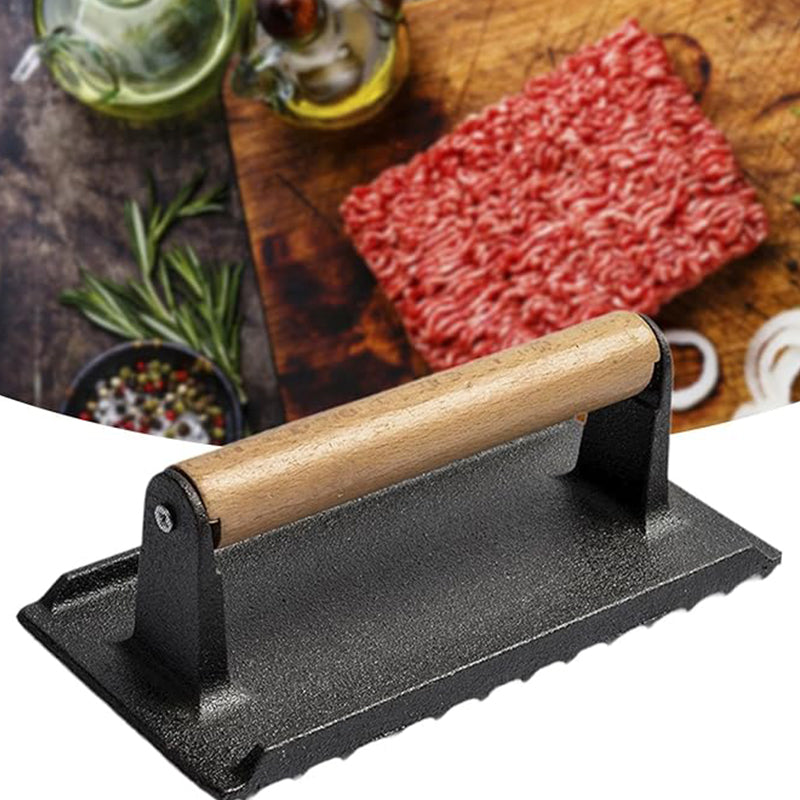 Wholesale gogosourcing Heavy-Duty Square Cast Iron Burger Press for Stuffed Burgers with Wood Handle Outdoor Barbecue with DDP shipping and customization