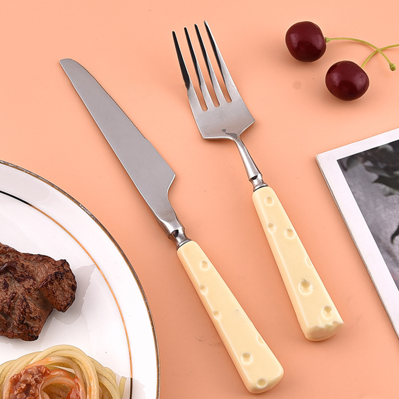 Wholesale gogosourcing Ceramic Handle 304 Stainless Steel Cutlery 4pcs Set with Cheese Handle with DDP shipping and customization