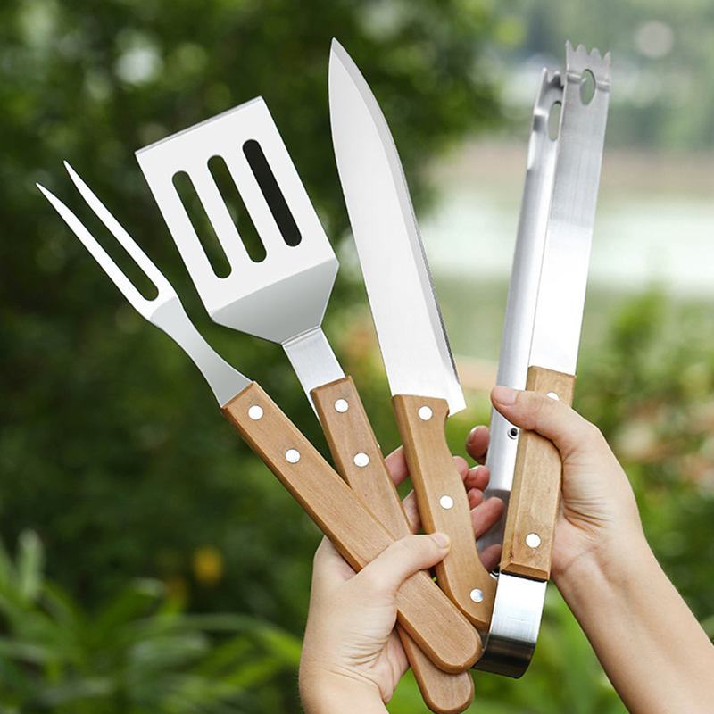 Wholesale gogosourcing Stainless Steel Grill Tools 4 PCSBBQ Set Cutter Fork and Compact Storage Box for Outdoor Grilling Camping with DDP shipping and customization