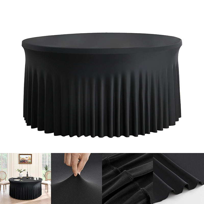 Wholesale gogosourcing Round Spandex Tablecloth,Wrinkle Free Round Table Cloths with Skirt, Black&White with DDP shipping and customization