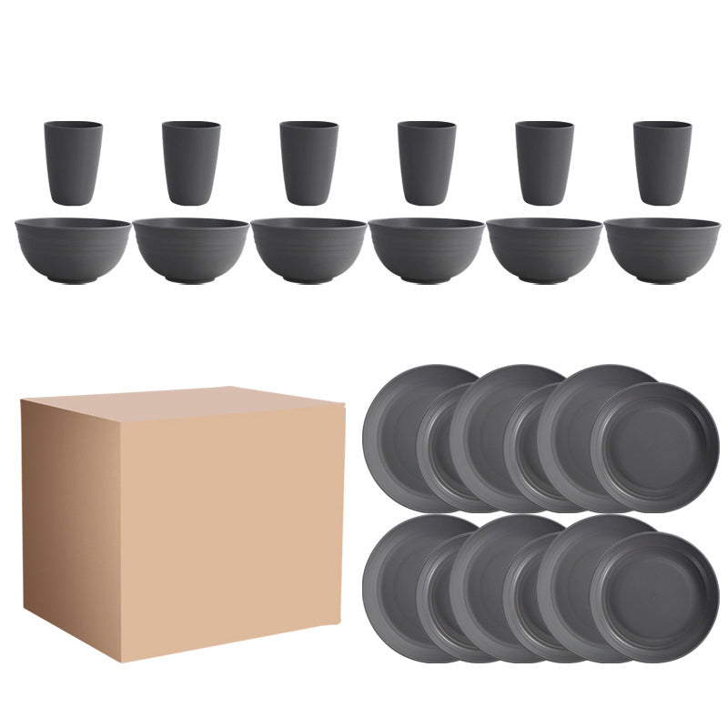 Wholesale gogosourcing Wheat Straw Dinnerware Sets,Unbreakable Dinner Plates for 6,Reusable Dinnerware,Black Set 12pcs Plates, 6pcs Bowls, 6pcs Cups with DDP shipping and customization