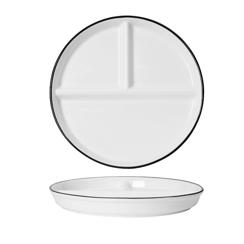 Wholesale gogosourcing Ceramic 3-Compartment Portion Control Plate Divided Dish Platters, White with Trim with DDP shipping and customization