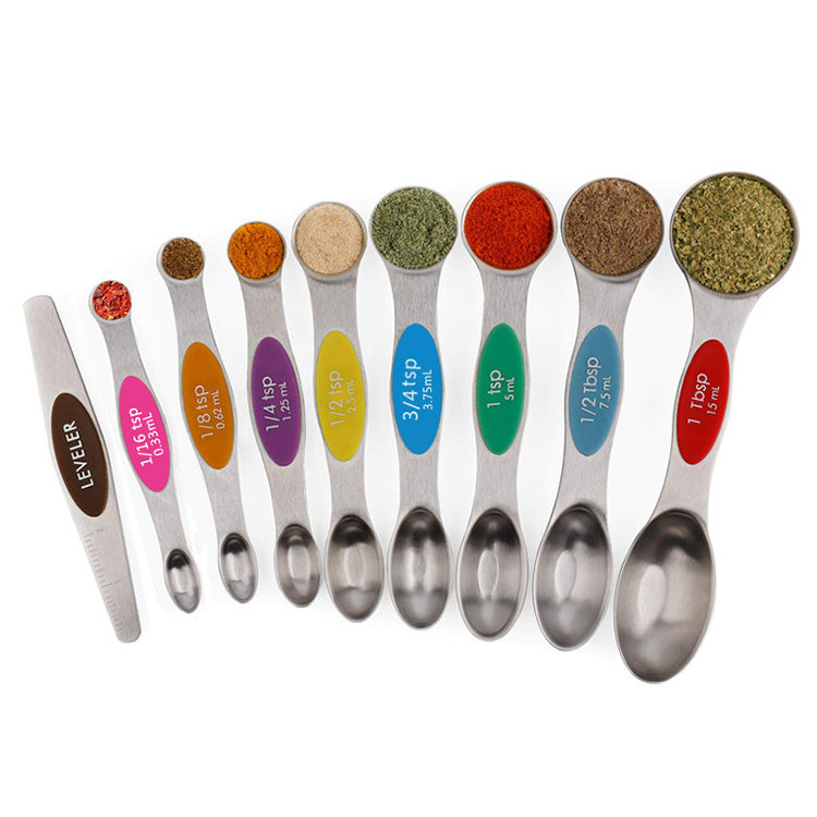 Wholesale gogosourcing Magnetic Stainless Steel Baking Tool Double-ended Measuring Spoon 9-piece Set with DDP shipping and customization