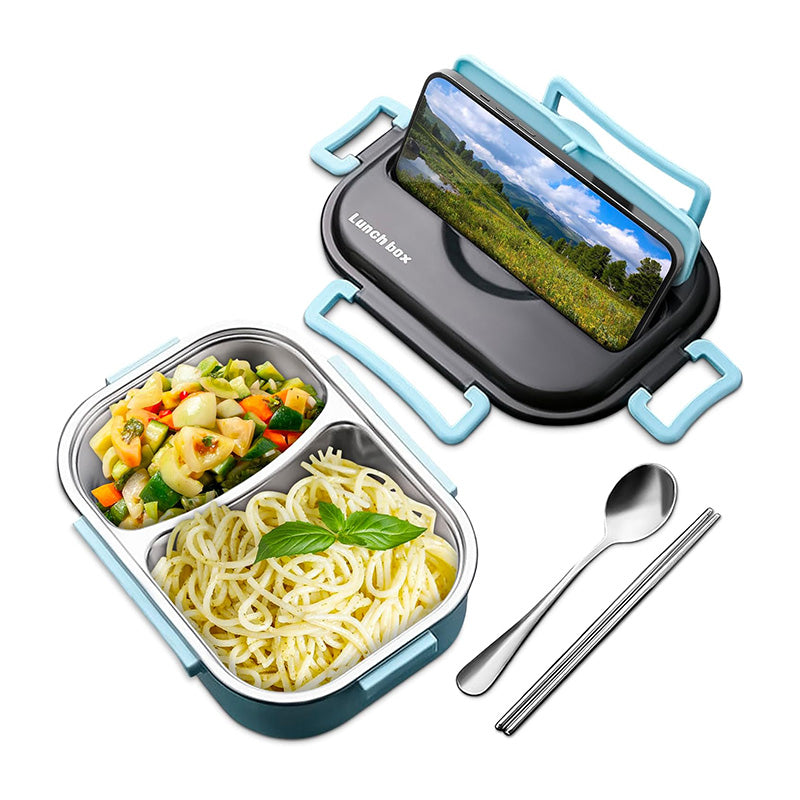 Wholesale gogosourcing Stainless Steel Lunch Bento Box for Adults 2-Compartment Lunch Containers , Insulated Lunch Containers with Spoon, Chopstick and Phone Stand with DDP shipping and customization