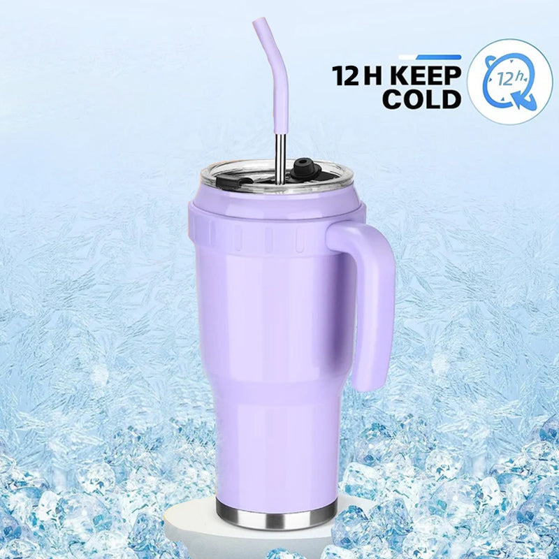 40oz auslaufsicherer, isolierter Reisebecher aus Edelstahl mit Strohhalmdeckel 