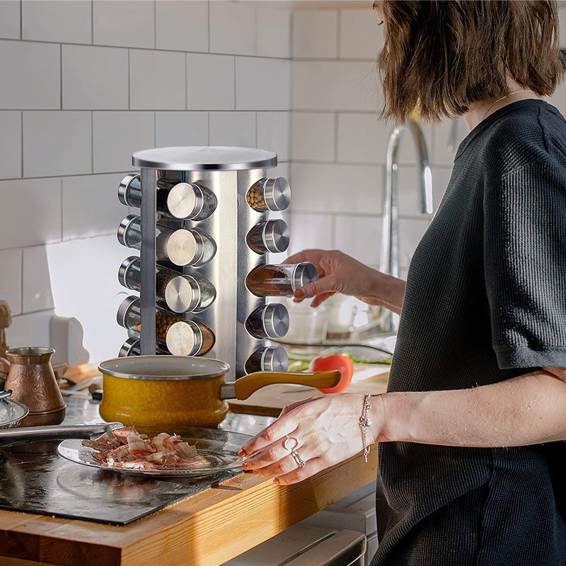 Wholesale gogosourcing Stainless Steel Revolving Spice Rack with 20 Jars, Spice Carousel Rotating Spice Rack Organizer, Seasoning Organizer with DDP shipping and customization