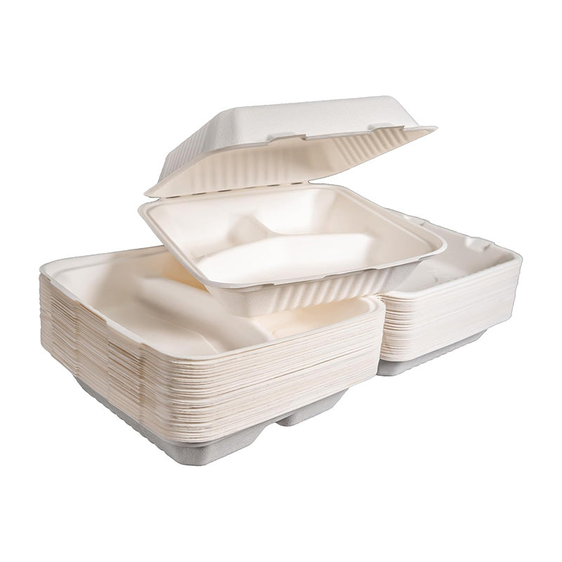 Wholesale gogosourcing 10PCS 8” Disposable Boxes for Food, Containers Disposable, Compostable Take Out Containers,3-Compartment, White with DDP shipping and customization
