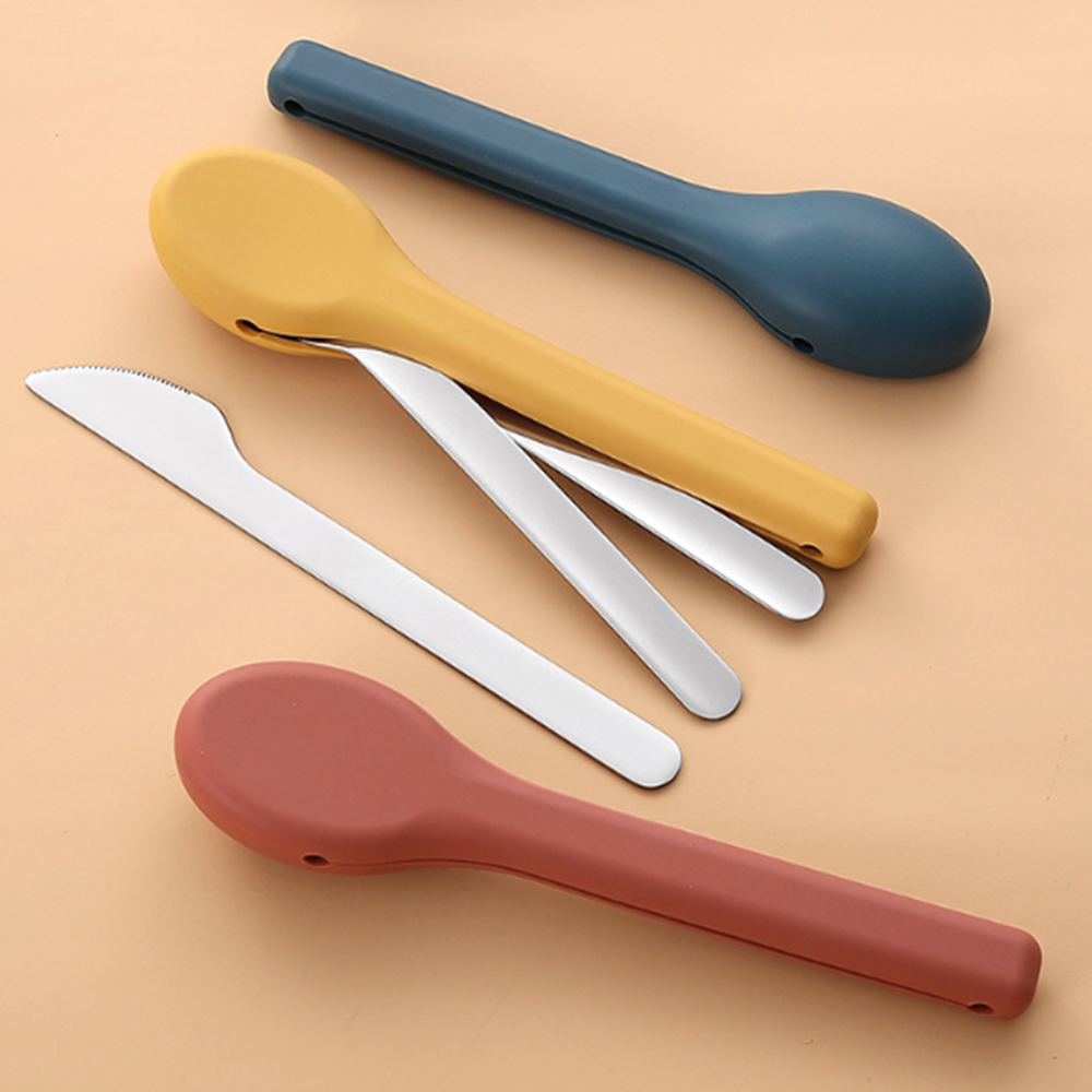 Wholesale gogosourcing Camp Flatware Sets - Stainless Steel Spoon Fork Knife & Silicone Storage Cover with DDP shipping and customization