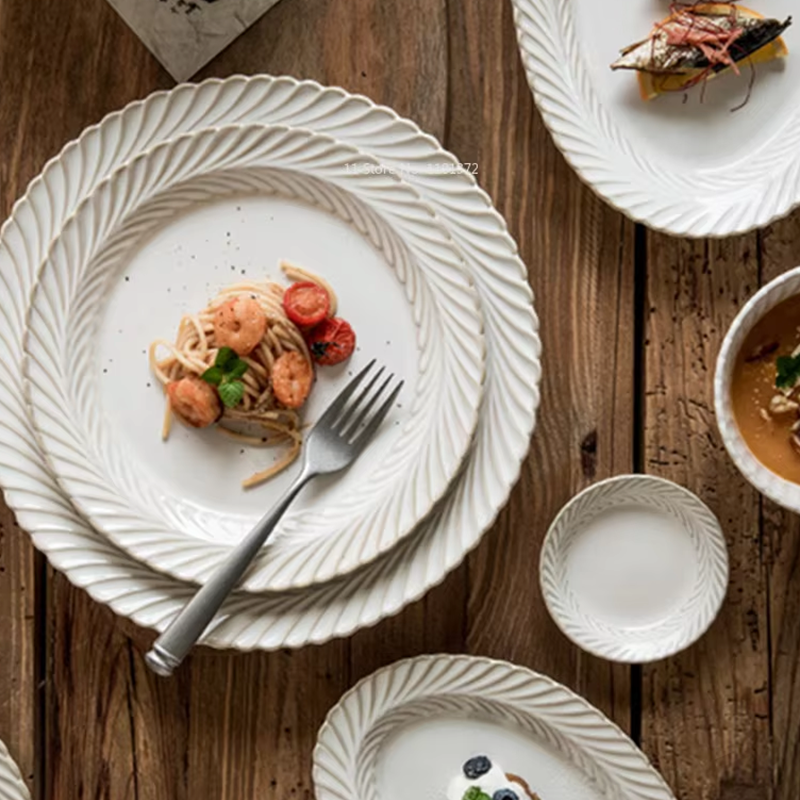 Wholesale gogosourcing 8.5'',10.75'' Embossed Plate Fine Dining Dinnerware, Transmutation Glaze Porcelain Plate Dinner Plate Salad Plate with DDP shipping and customization