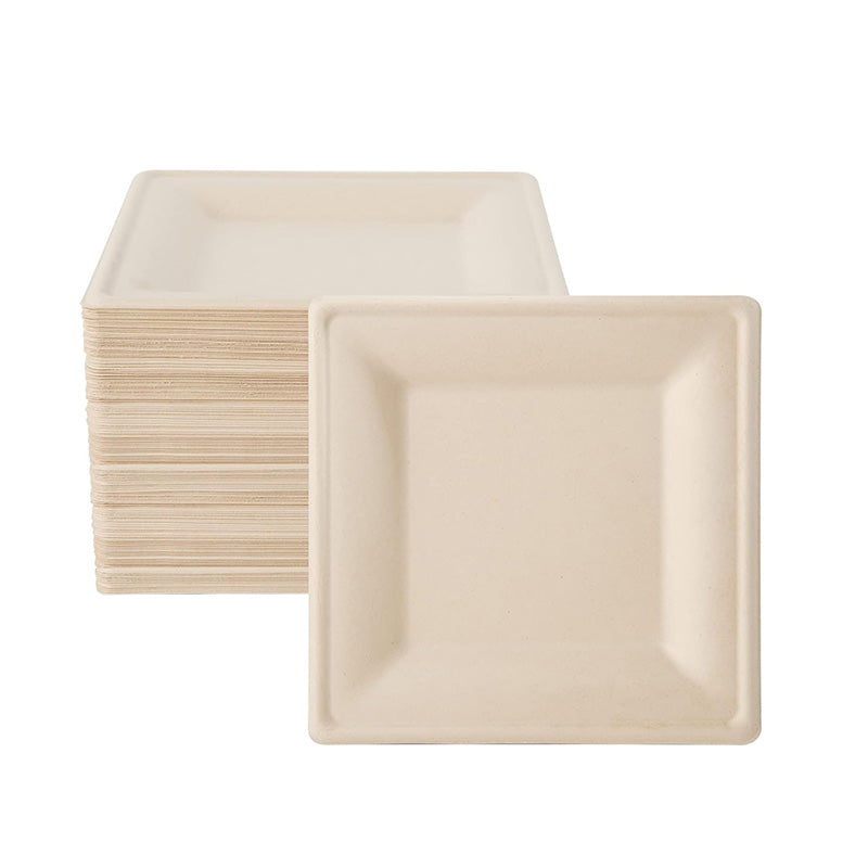 Wholesale gogosourcing 10PCS 8, 10 inch Square Plates Compostable Molded Fiber Square Plates Extra Strength No Added PFAS Natural Brown with DDP shipping and customization