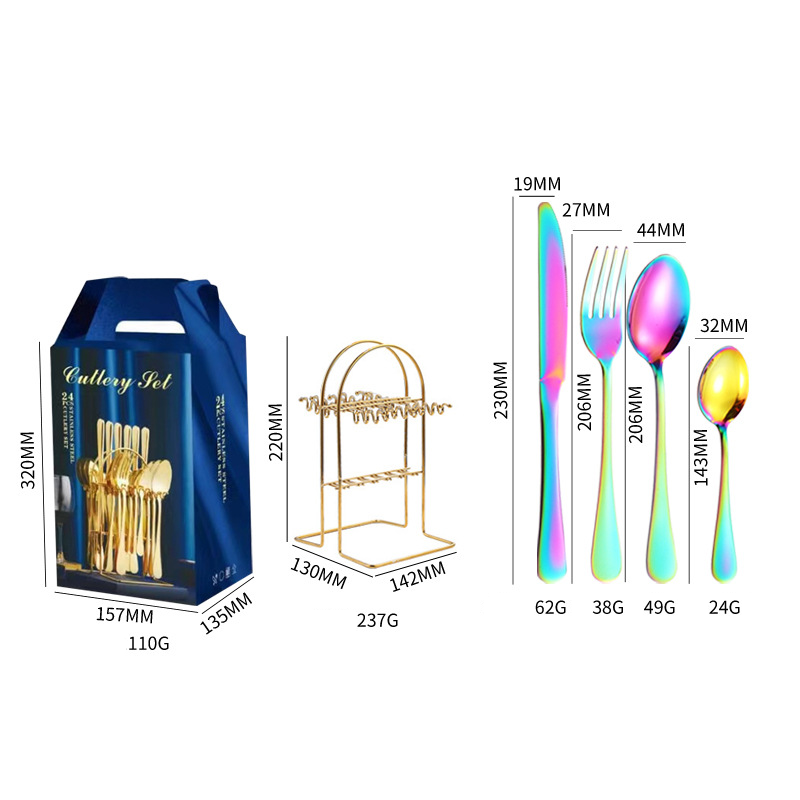 Wholesale gogosourcing Silverware Set,24 piece Stainless Steel Flatware Set with Hanging Caddy,Iridescent Cutlery Utensils Set Service for 6 with DDP shipping and customization