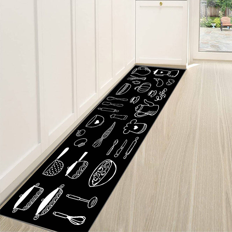 Wholesale gogosourcing Modern Home Kitchen Mat With Hand Drawn Cooking Utensils Pattern, Soft, Washable, Non-slip, Absorbent Mat For Living Room, Dining Room, Kitchen, Bedroom with DDP shipping and customization