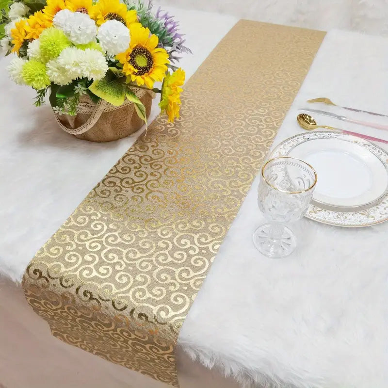 Wholesale gogosourcing 11x108 Inch Golden Polyester Table Runners for Holiday Decorations and Home Decor with DDP shipping and customization