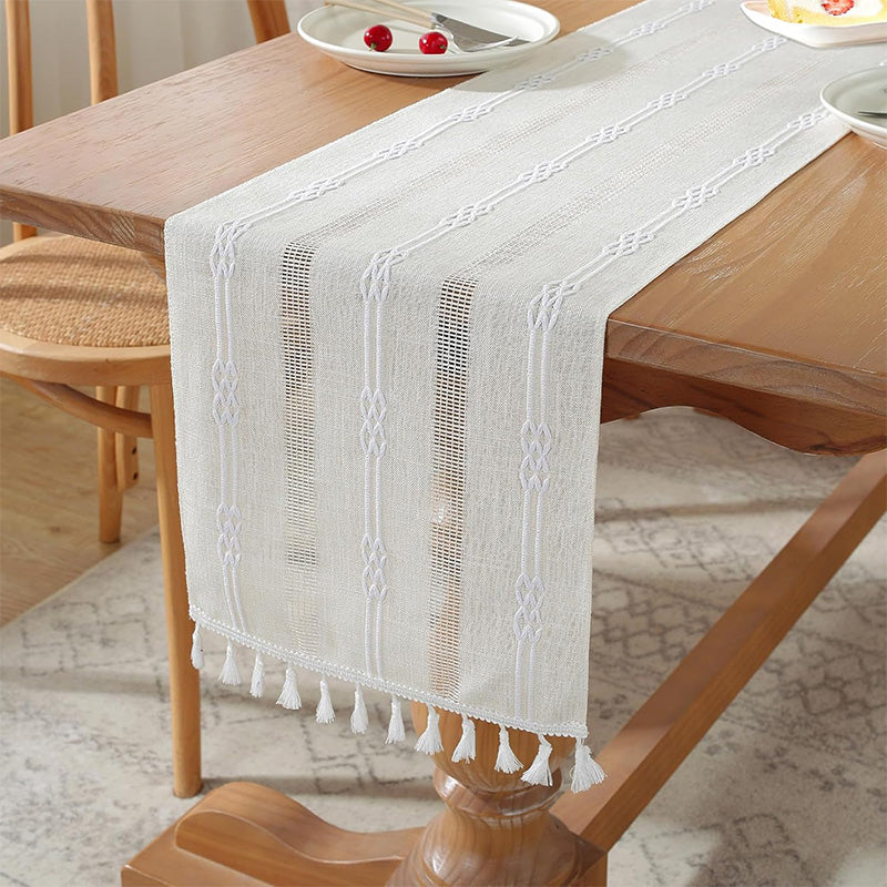 Wholesale gogosourcing Rustic Table Runner with Tassels, Farmhouse Table Decoration for Holiday Party, Wedding and Dining, 72 Inches with DDP shipping and customization
