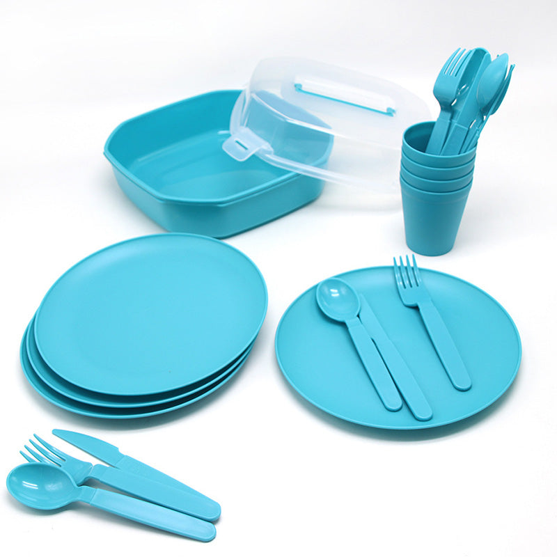 Wholesale gogosourcing Camping Picnic Dishes Set with Case(Set for 6) 21pcs Plastic Reusable Cutlery Set  BPA Free  Microwave ,Dishwasher Safe with DDP shipping and customization
