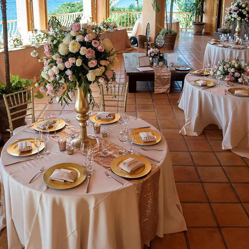 Wholesale gogosourcing 12 x 71 inches Golden Rose Gray Red Sequin Table Runner, Glitter Runner for Birthday Party Supplies Decorations Wedding Bachelorette Holiday Celebration Bridal Shower Baby Shower with DDP shipping and customization