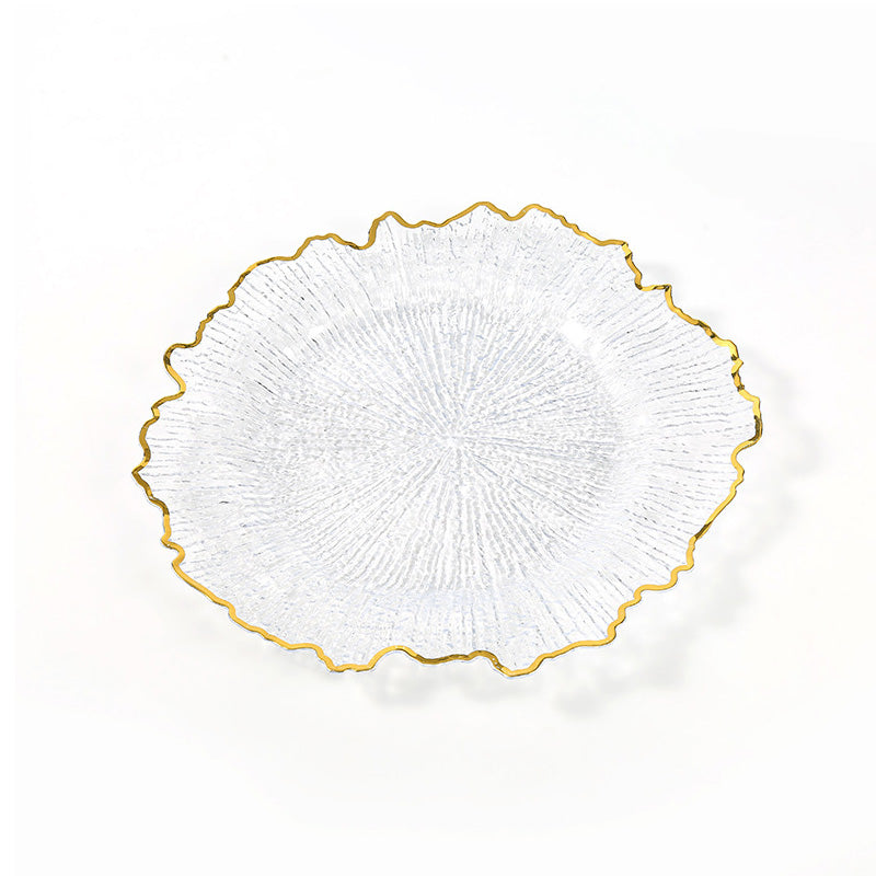 Wholesale gogosourcing 50/Case 13'' Acrylic Reef Gold Rim Charger Plates, for Dinner, Wedding, Party, Event Decoration with DDP shipping and customization