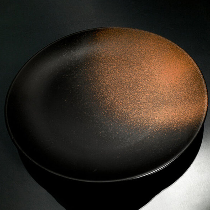 Wholesale gogosourcing 8'', 10'' Ceramic Plates, Reactive Glaze Porcelain Salad Plates,Modern Shape Dinnerware Dishes Set for Kitchen,Microwave&Dishwasher&Oven Safe,Brown-Black with DDP shipping and customization