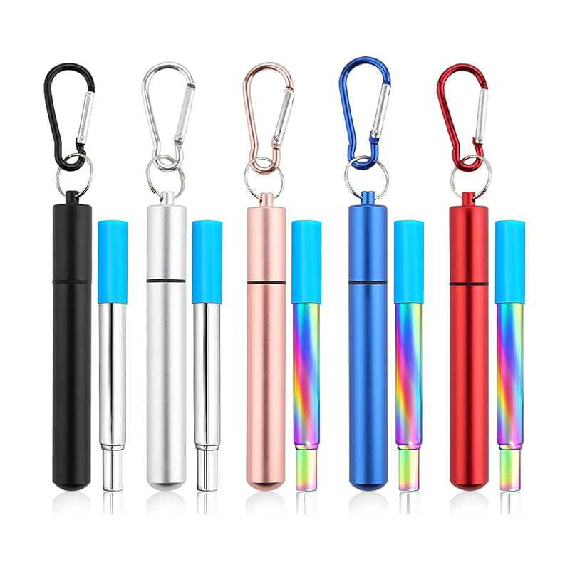 Wholesale gogosourcing Reusable Straws Collapsible Portable Metal Straw Reusable Foldable Stainless Steel Drinking Travel Telescopic Straw with DDP shipping and customization