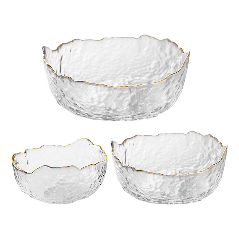 Wholesale gogosourcing Glass Salad Bowls, Glacial Gold-Rimmed Glass Bowl for Home Decor Modern Mixing Bowls Nordic Style with DDP shipping and customization