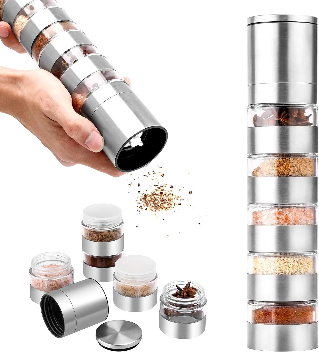 Wholesale gogosourcing Spice Mill Grinder, 5Pcs 1.1 oz Spice Jars with Grinder, Salt and Pepper Grinder Set for Outdoor Cooking, Traveling with DDP shipping and customization