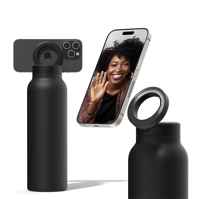 Wholesale gogosourcing Insulated Water Bottle - Stainless Steel Water Bottle w/Magnetic Phone Tripod Mount with DDP shipping and customization