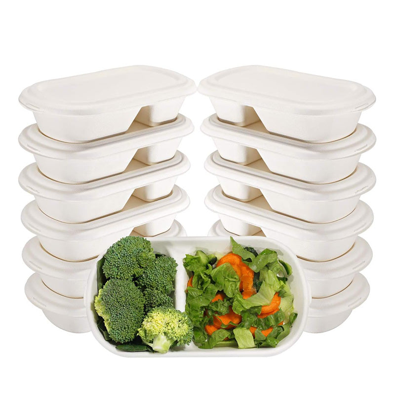 Wholesale gogosourcing 320PCS Biodegradable Takeout Food Containers, Two-Compartment Compostable Food Containers with Lids, Biodegradable Microwaveable Takeout Boxes, Boxes Made of Sugar Cane Fibers with DDP shipping and customization