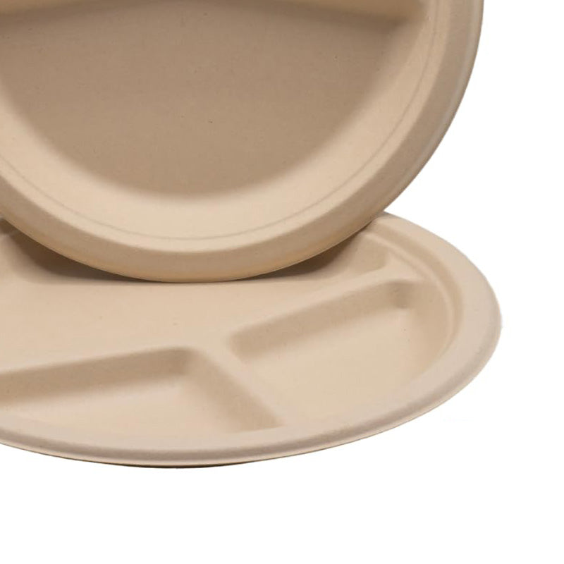 Wholesale gogosourcing 10PCS Heavy Duty 10" Disposable Compartment Paper Plates 100% Bagasse Biodegradable Eco-Friendly Natural Sugarcane with DDP shipping and customization