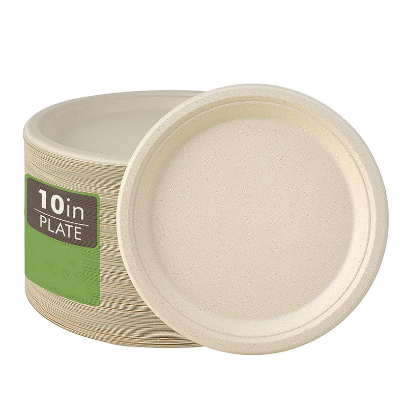 Wholesale gogosourcing 10PCS 100% Compostable Paper Plates, Eco-Friendly, Biodegradable Sugarcane Bagasse, Natural Unbleached Brown 10" Dinner Paper Plate Disposable with DDP shipping and customization