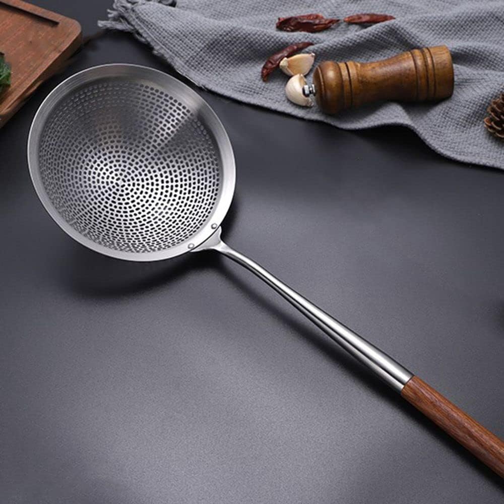 Wholesale gogosourcing Skimmer Slotted Spoon, 304 Stainless Steel Slotted Spoon with Wooden Handle, Comfortable Grip Design Strainer Ladle for Kitchen with DDP shipping and customization