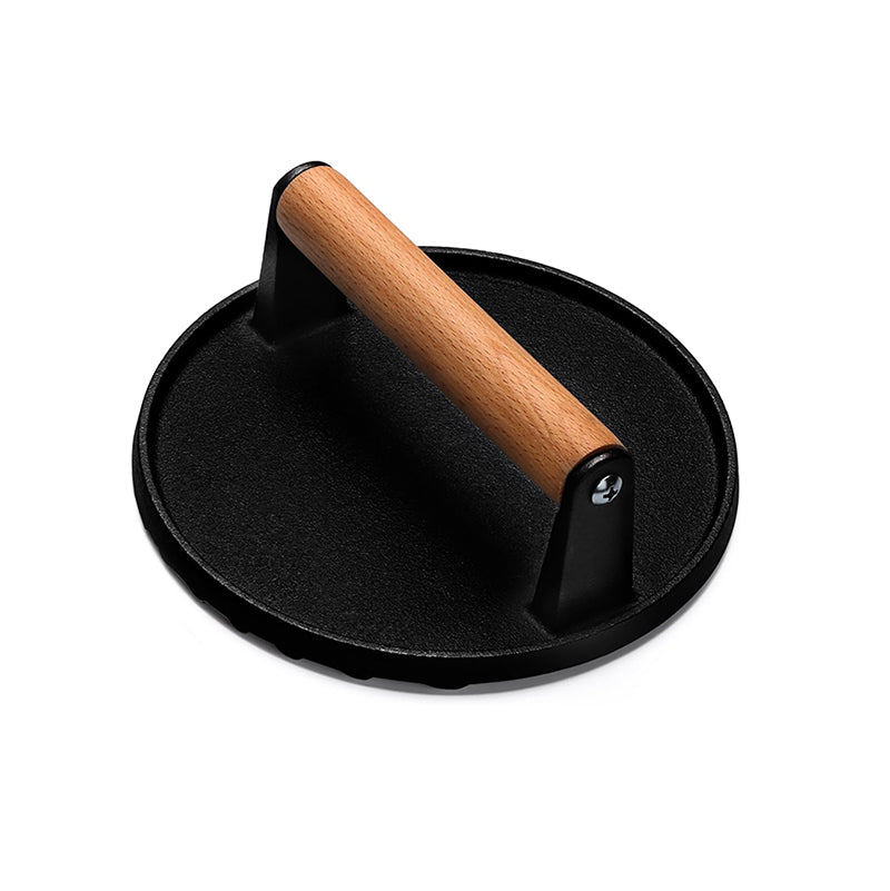 Wholesale gogosourcing 7'' Round Heavy-Duty Cast Iron Smash Bacon Press with Wood Handle, Stuffed Burger Press with DDP shipping and customization