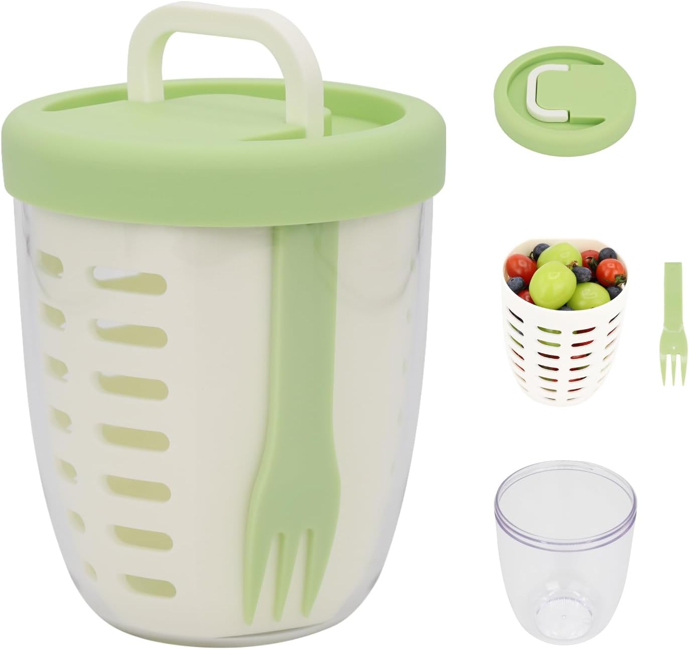 Wholesale gogosourcing Portable Picnic Party Fruit Salad Storage Cup with Lids and Fork,Leak-Proof 20 Oz Fruit Storage Containers with Removable Colander with DDP shipping and customization