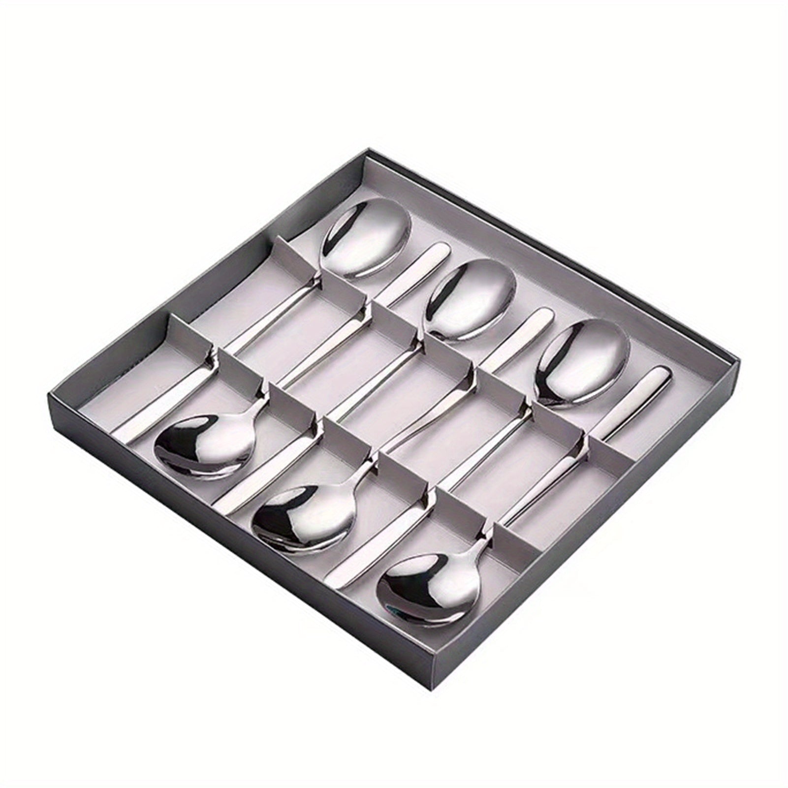 Wholesale gogosourcing 6-piece Creative Stainless Steel Spoon Set Restaurant Household Long Round Soup Spoon with DDP shipping and customization
