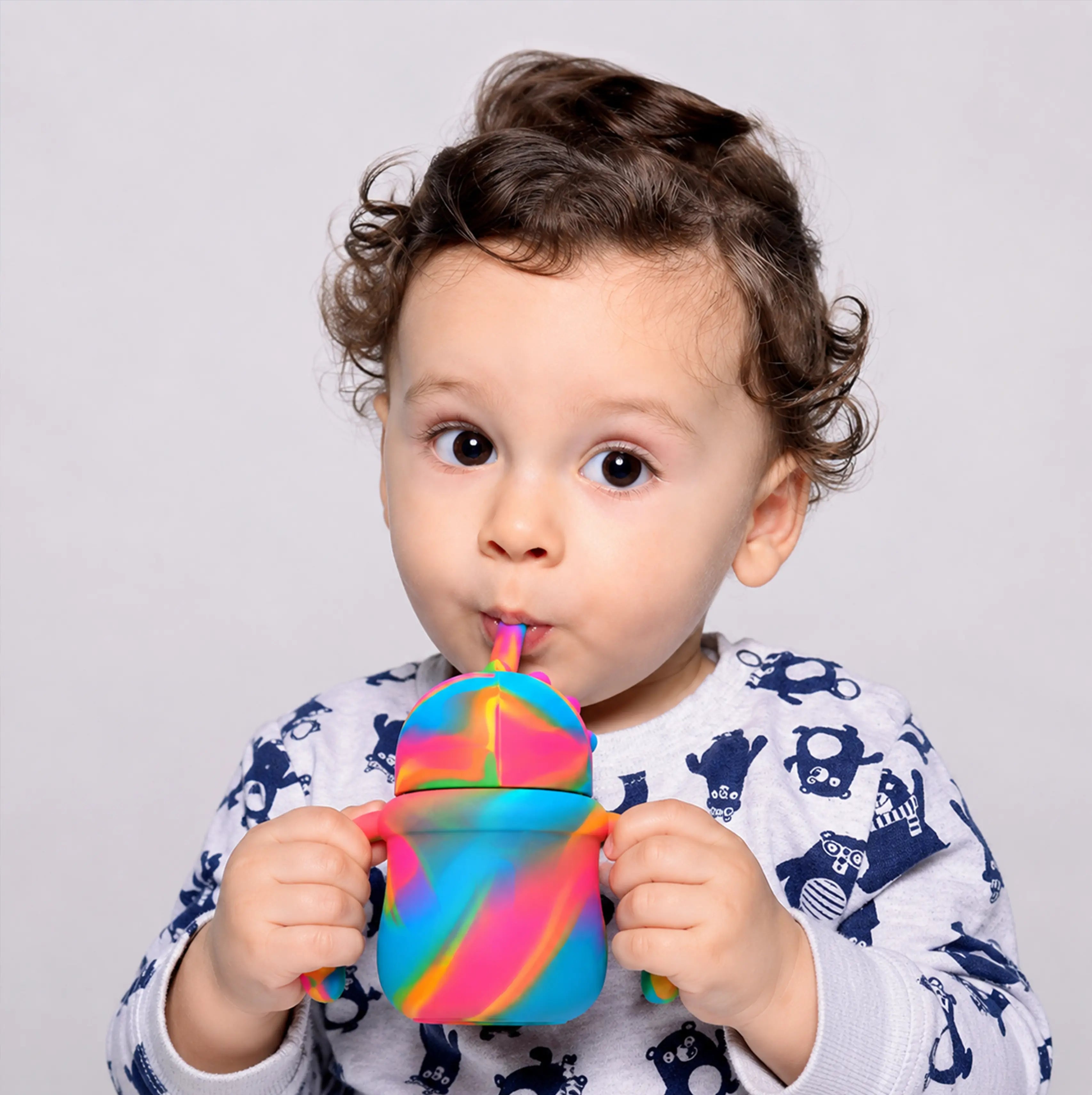 Silicone Drinking Training Cup with Handles and Straw for Baby and Toddler,on stock