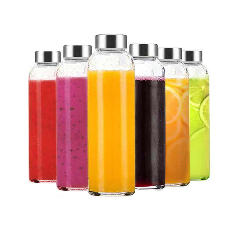Wholesale gogosourcing Wholesale Clear Glass Bottles with Lids 18 oz, Reusable Glass Water Bottles with Stainless Steel Cap for Juicing with DDP shipping and customization