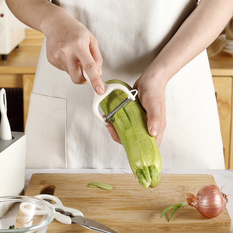 6-Piece Multi-Functional Kitchen Tool Set with Storage Stand – Includes Scissors, Paring Knife, Bottle Opener, Grater, Melon Peeler & Organizer Base