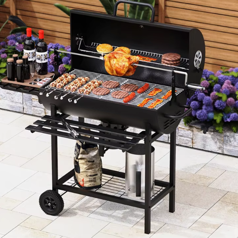 2 Foldable Side Tables, Bottom Storage Shelf, BBQ in all directions Pull-out Ash Tray, Outdoor BBQ Grill